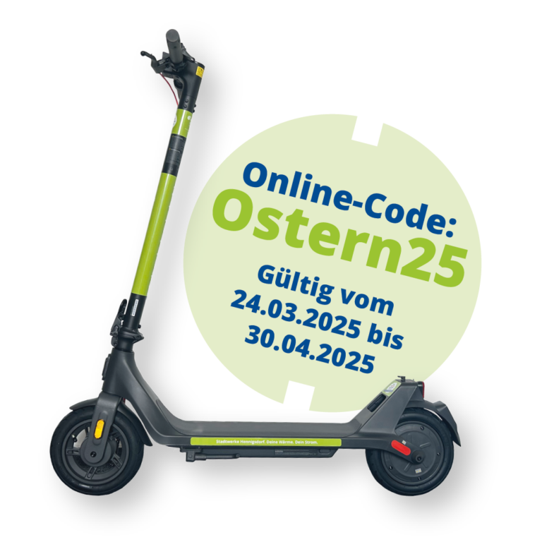 E-Scooter und farbiger Störer mit Oster Code Ostern25